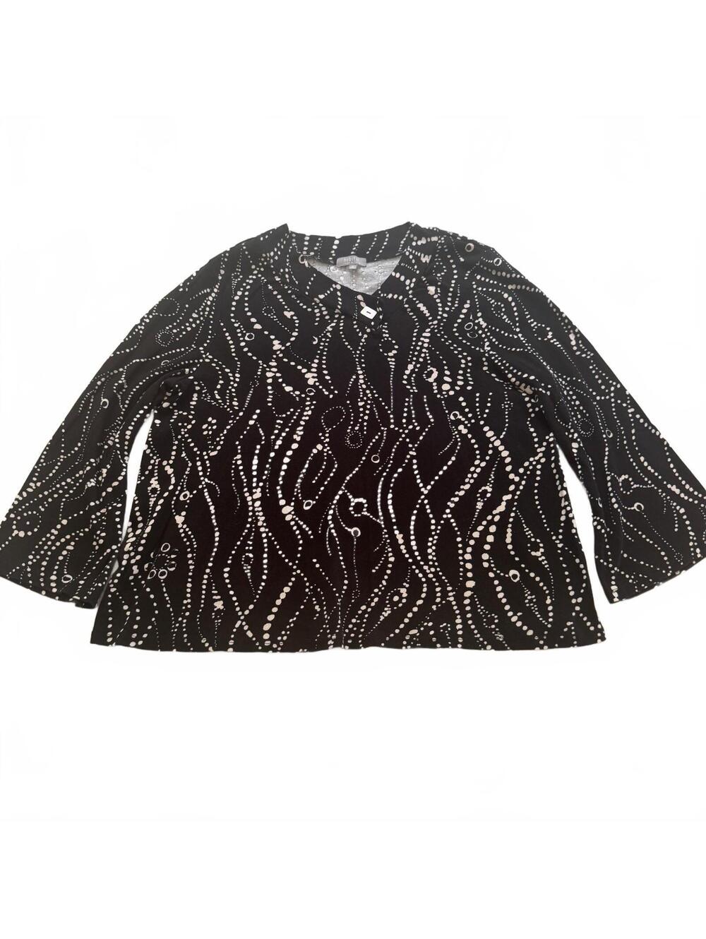 Habitat Clothes To Live In Blouse XL Black White Abstract Dot Bell Sleeve Top